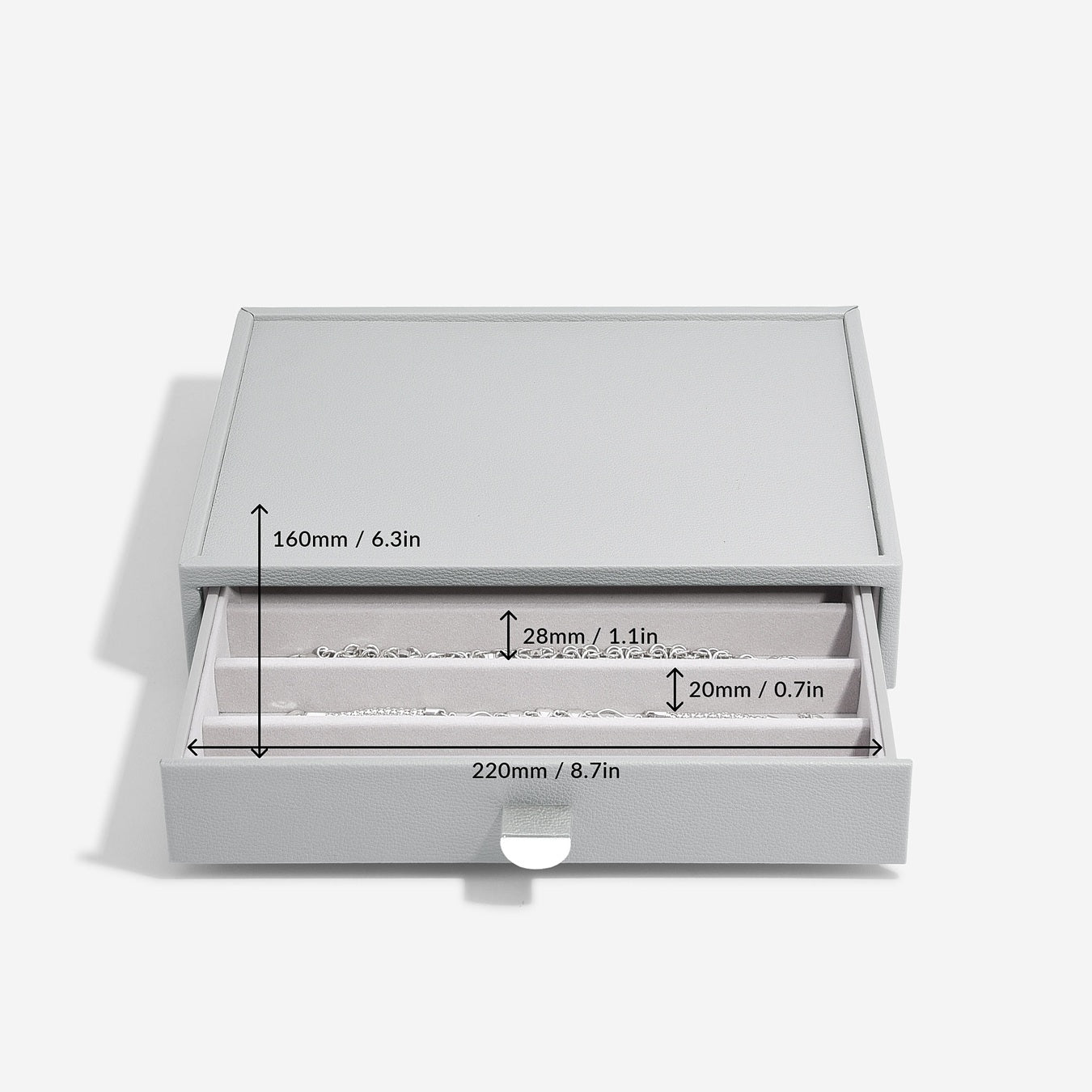Pebble Grey Classic Jewellery Box Necklace Drawer
