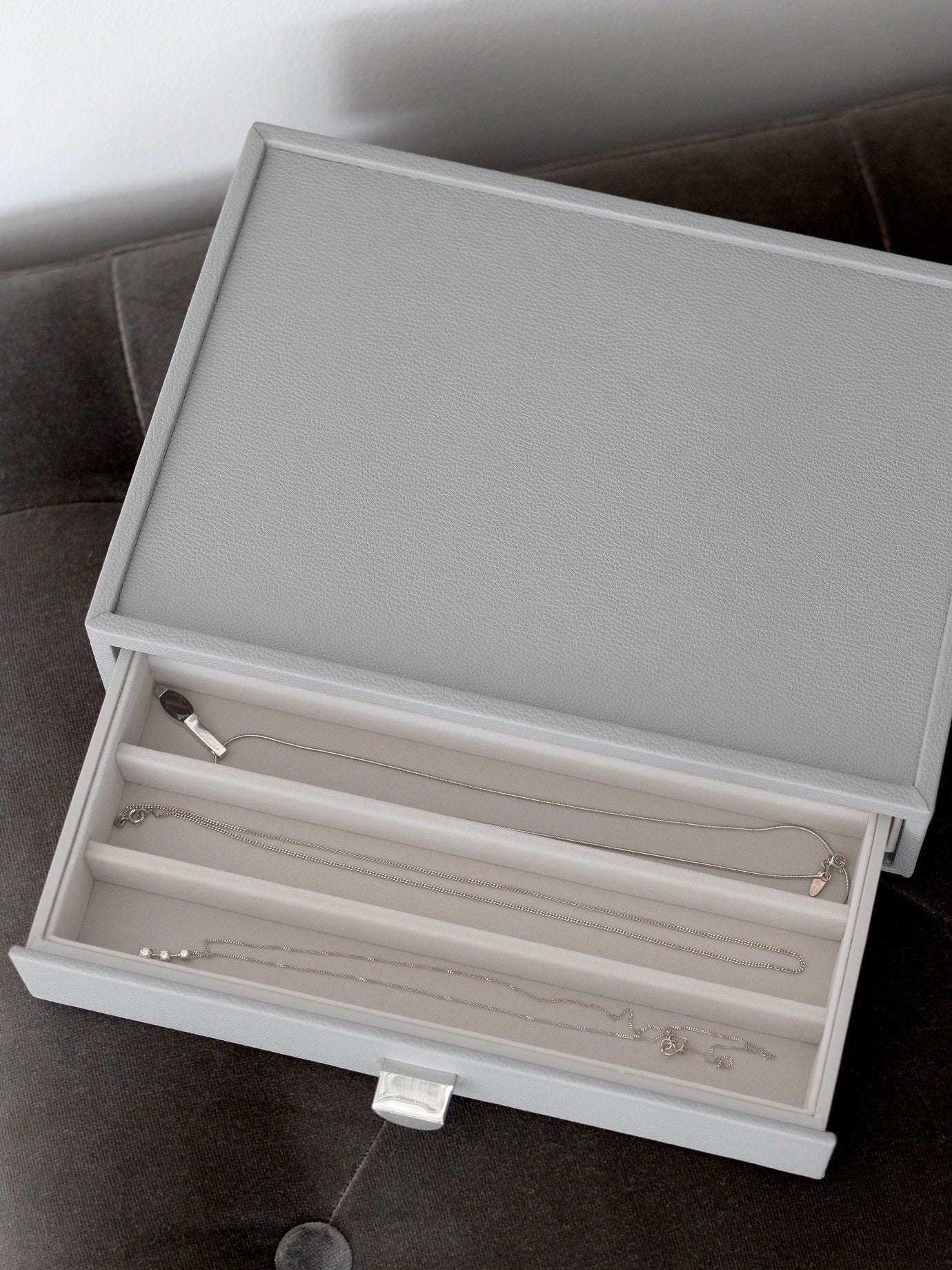 Pebble Grey Classic Jewellery Box Necklace Drawer