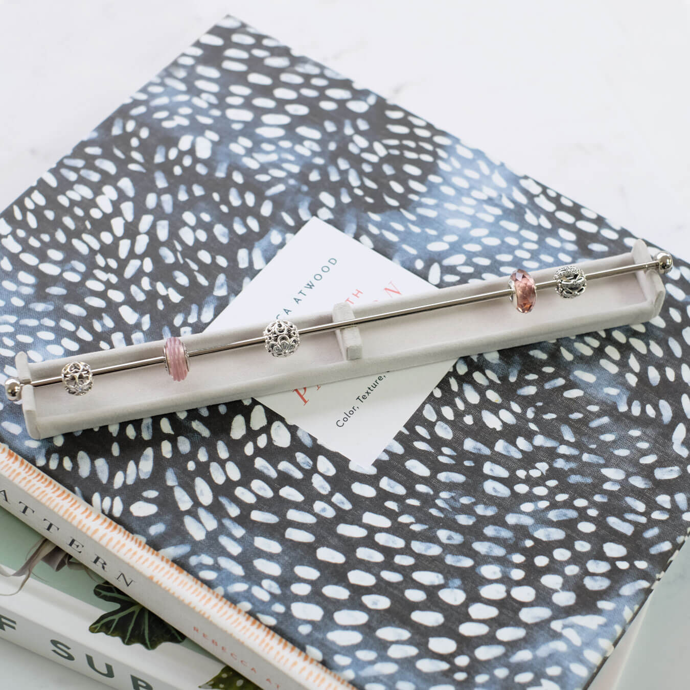 Long Grey Velvet Charm Bar