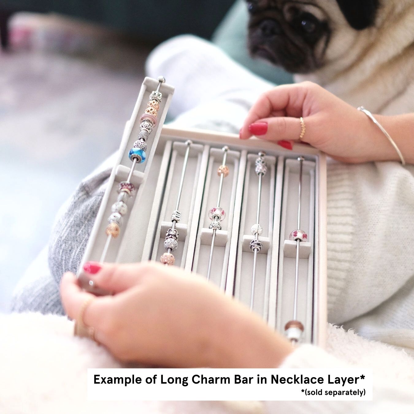 Long Grey Velvet Charm Bar
