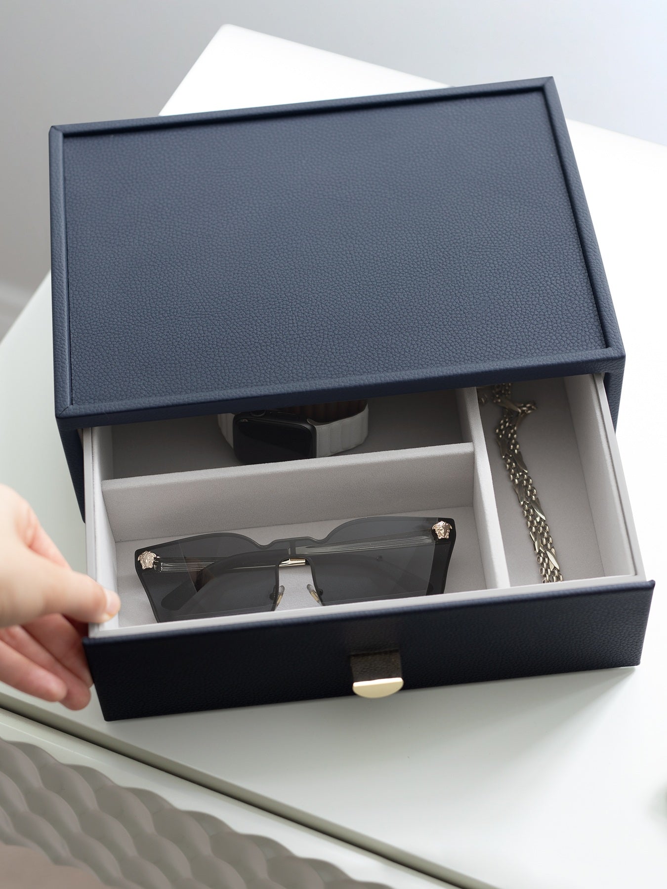 Navy Classic Jewellery Box Accessory Drawer