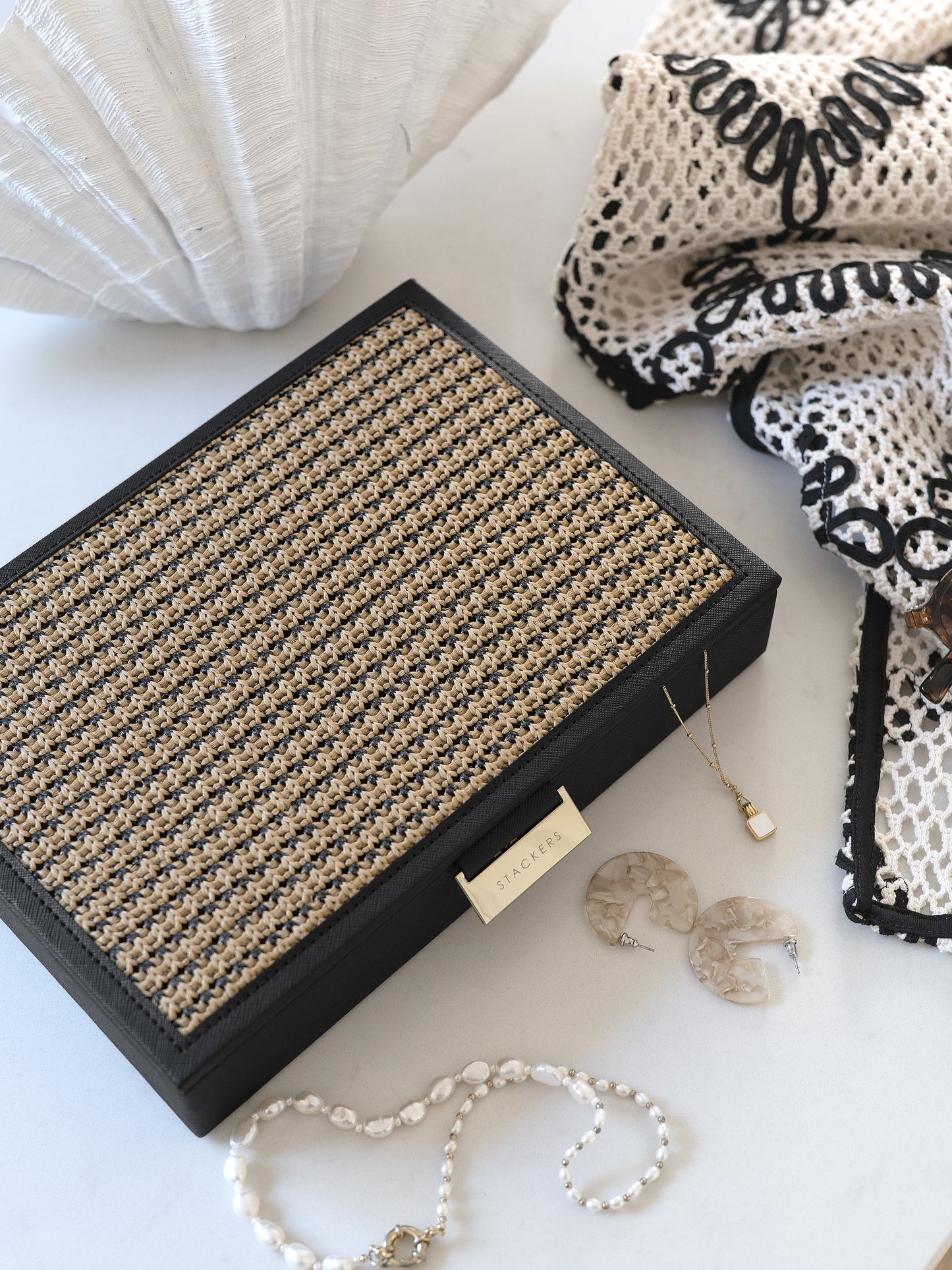 Black Raffia Classic Jewellery Box Lid