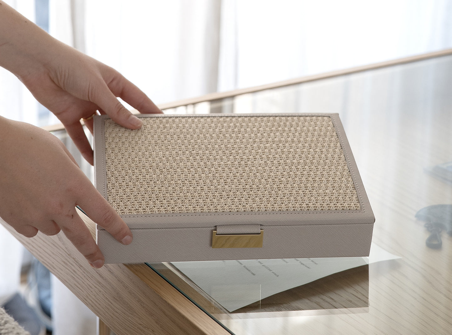Taupe Raffia Classic Jewellery Box Lid