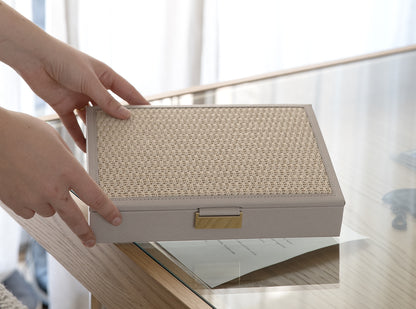 Taupe Raffia Classic Jewellery Box Lid