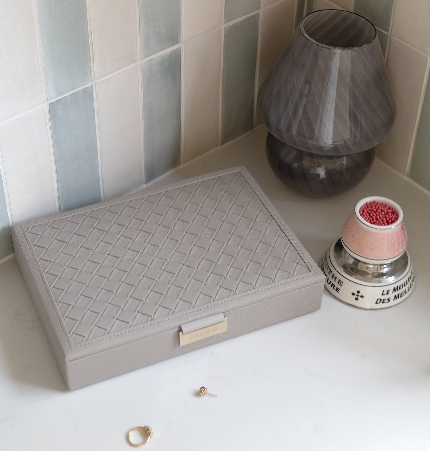 Taupe Woven Classic Jewellery Box Lid