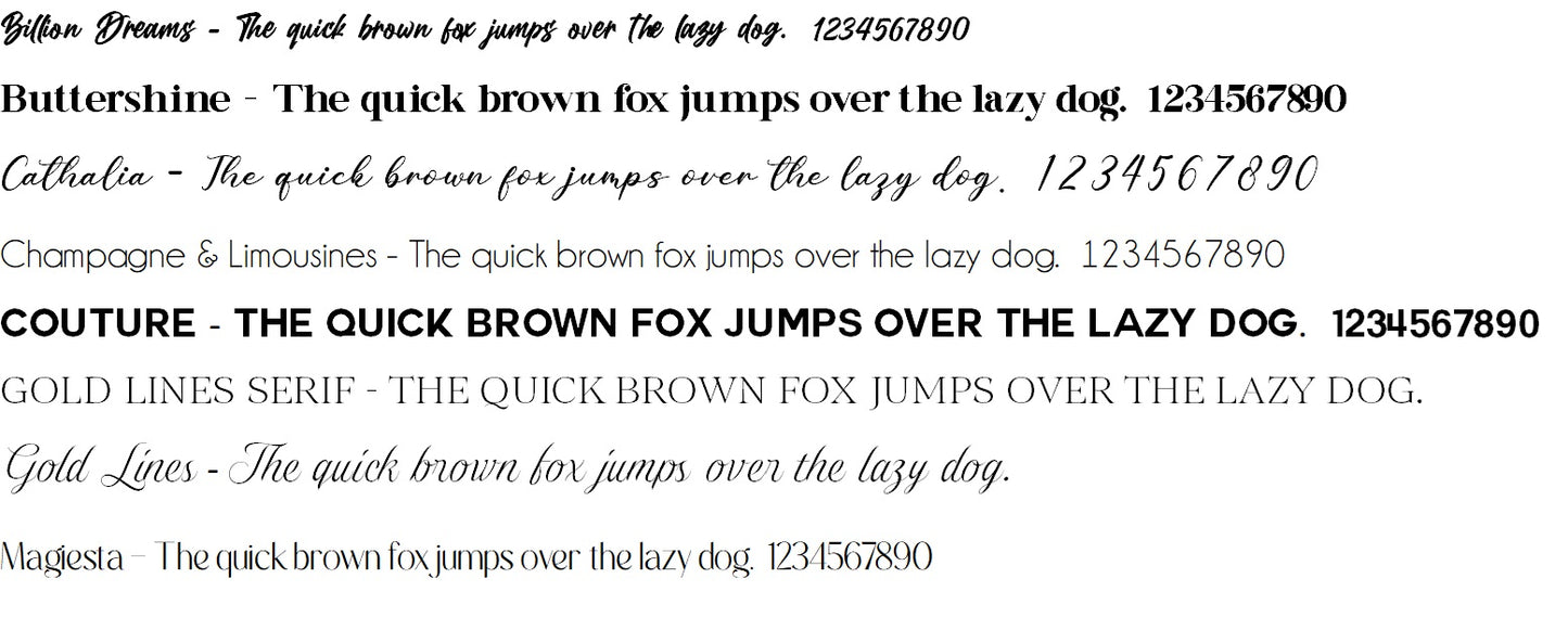 Text with various fonts and styles on a white background