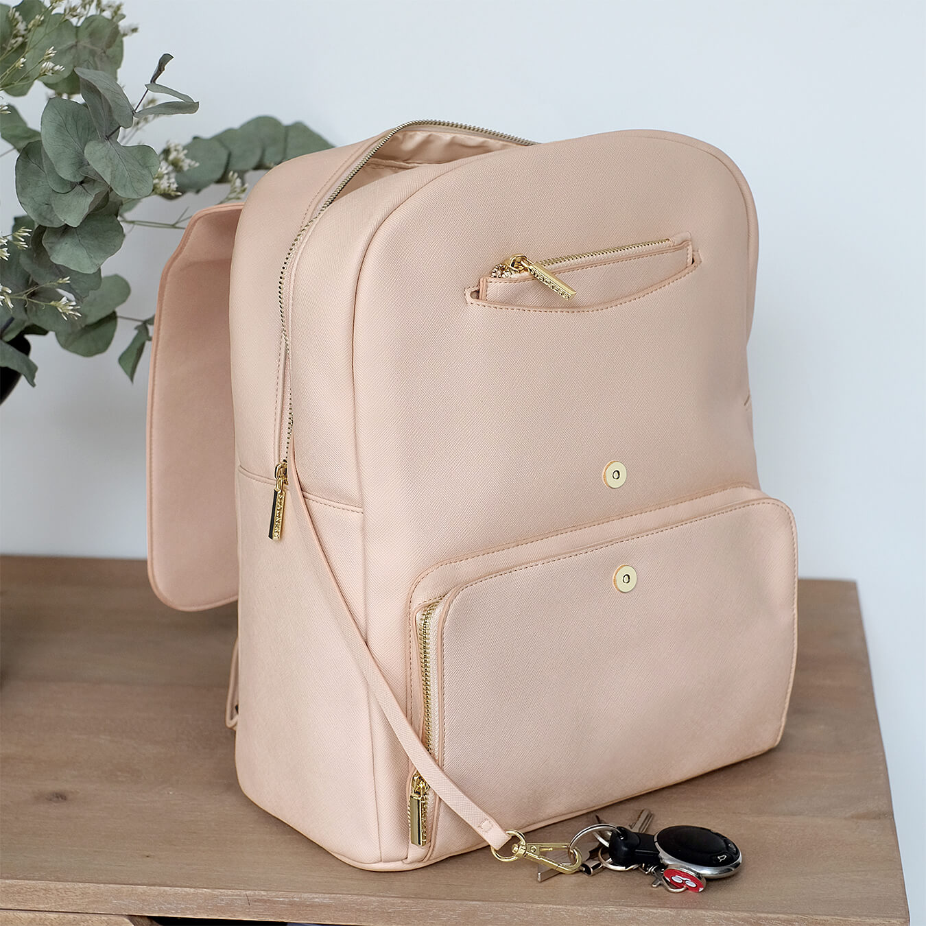 Blush pink leather shops backpack